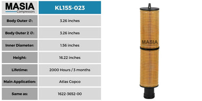 1622-4601-00 Atlas Copco Oil Filter - Fits GA-55 thru GA-90 - Also: 1622-4601-80